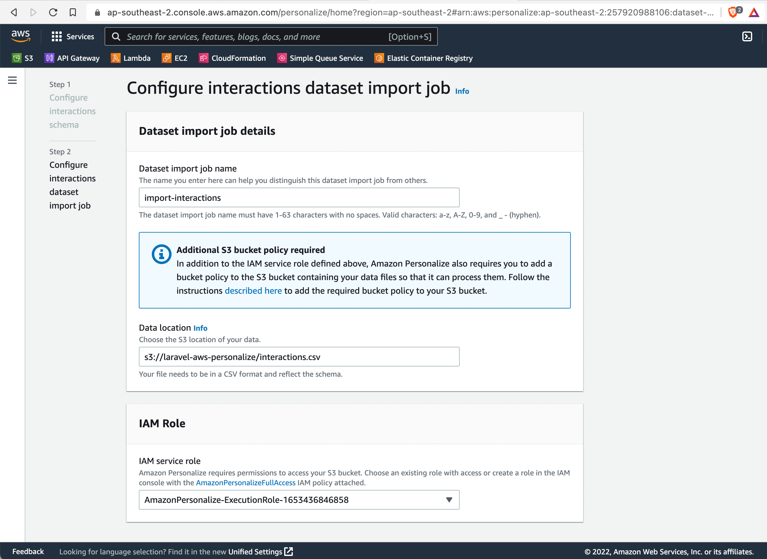 AWS Personalize Create Interactions Schema