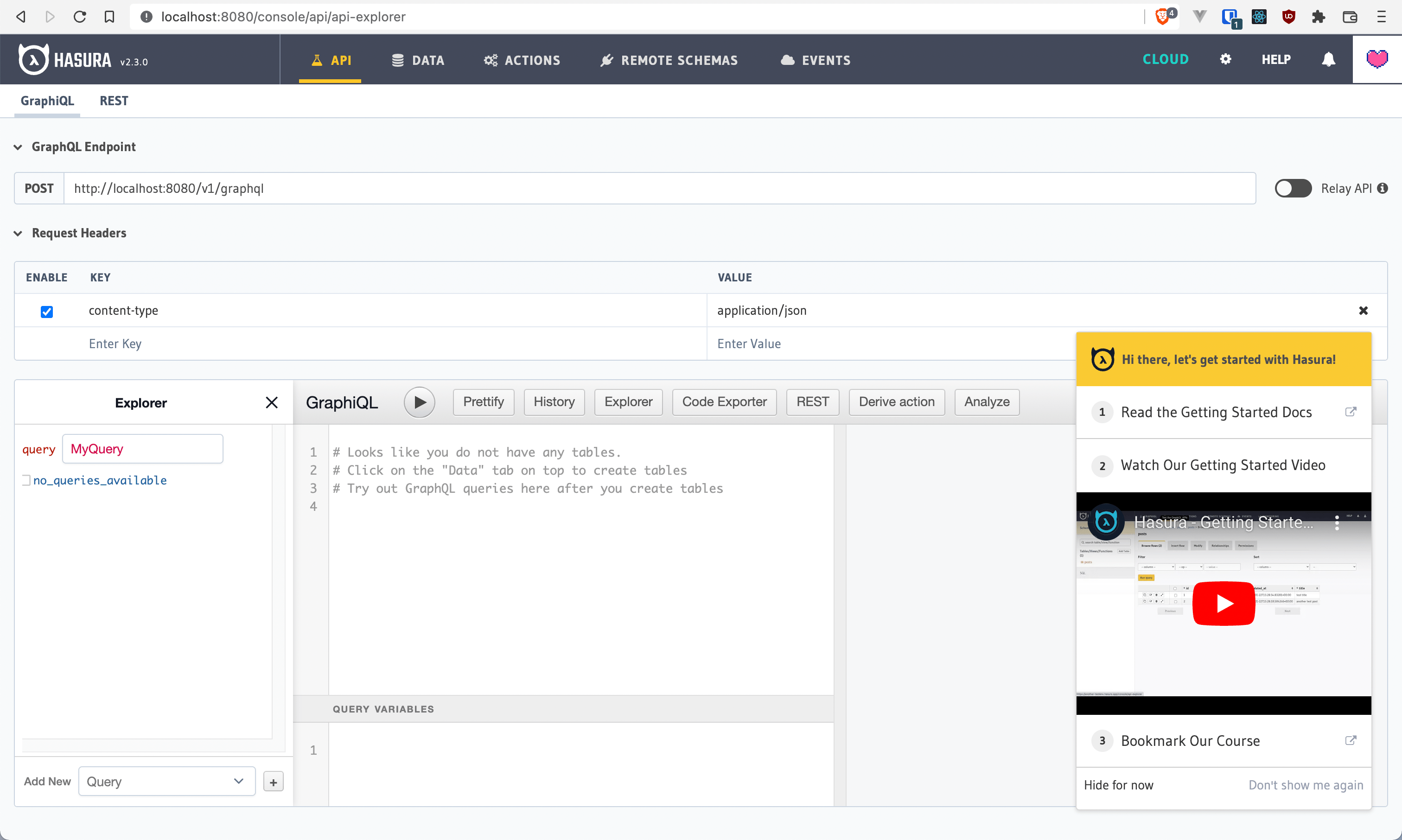 Hasura container is running