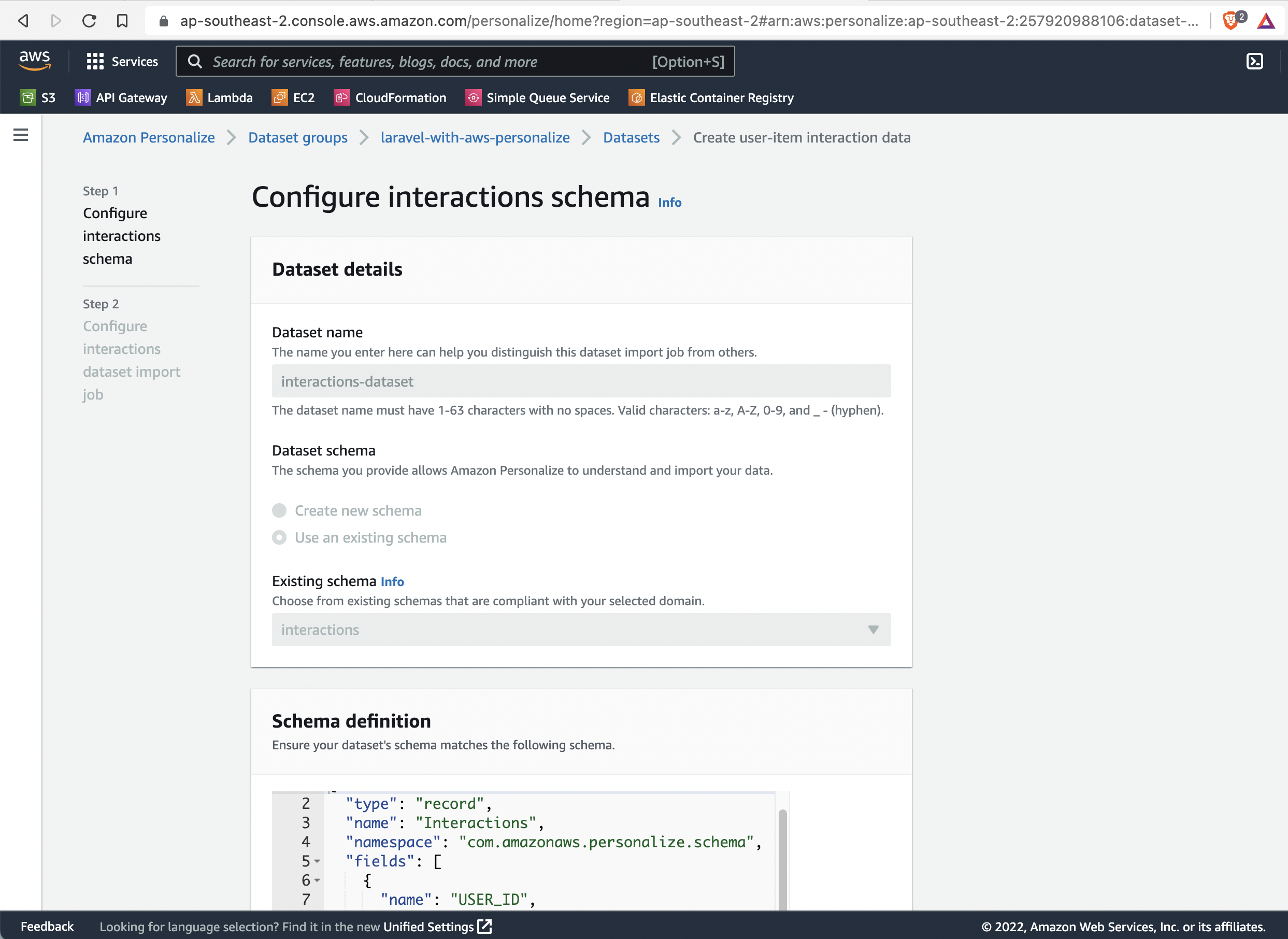 AWS Personalize Create Interactions Schema